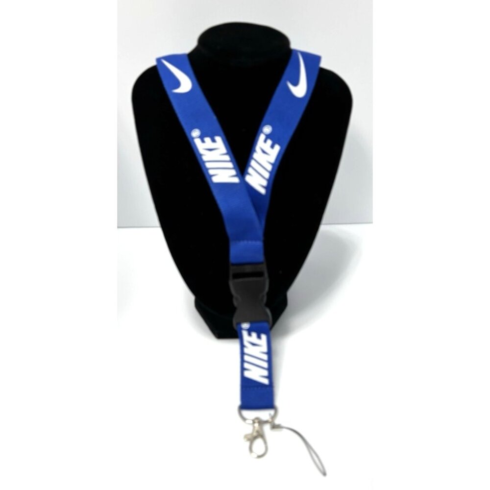 Nike Blue White Lanyard Detachable Clasp Keychain Holder ID Badge Strap New
